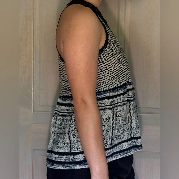 Navy Blue & White Pattern baby doll style tank top - Picture 3 of 7